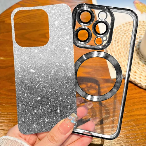 Vista 2 de Hython Funda para iPhone 13 Pro transparente con purpurina magnética [compatible con MagSafe] Protector completo de lente de cámara delgado