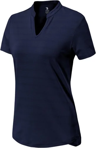 Vista 10 de Gopune Polo de golf con cuello en V para mujer, sin cuello, manga corta, ligera, de secado rápido, camisetas de tenis para correr