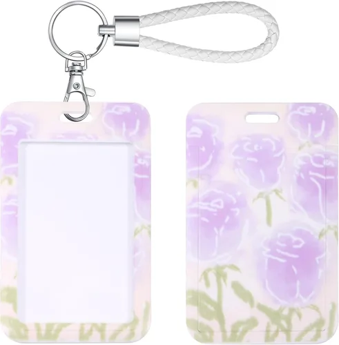 Vista 22 de Llavero con tarjetero de identificación con llavero de metal, diapositiva de plástico abierta con ventana de identificación para mujeres, hombres