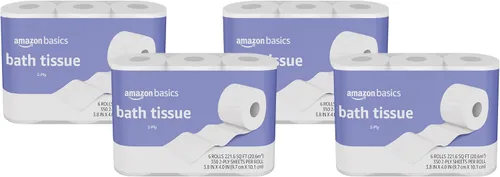Vista 7 de Amazon Basics - Papel higiénico de 2 capas, 6 rollos = 24 rollos regulares, 350 hojas, (1 paquete de 6), sin perfume