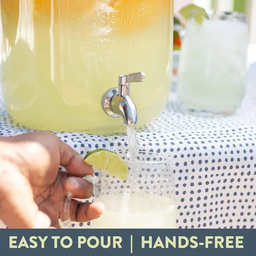 Vista 5 de Crutello Dispensador de bebidas de vidrio para exteriores con espita de acero inoxidable y cilindro de hielo, dispensador de bebidas de 2 galones