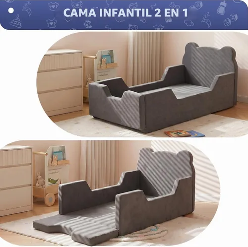 Vista 4 de Fvkind Toddler Floor Bed, No Assembly Foam Bed with Guardrails, Grey