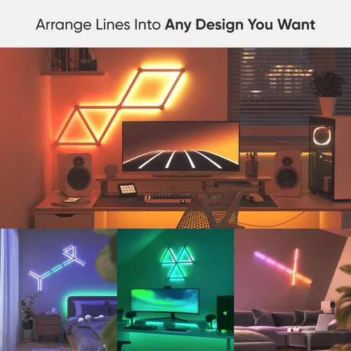 Vista 2 de Kit más inteligente de luces de pared LED Nanoleaf Lines WiFi RGBW de 16M, luces de color atenuables para juegos y decoración del hogar