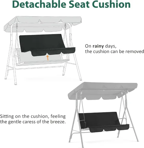 Vista 4 de MCombo - Silla de columpio para patio al aire libre, sillón balanceable con toldo ajustable para 3 personas, cojines extraíbles, 4003