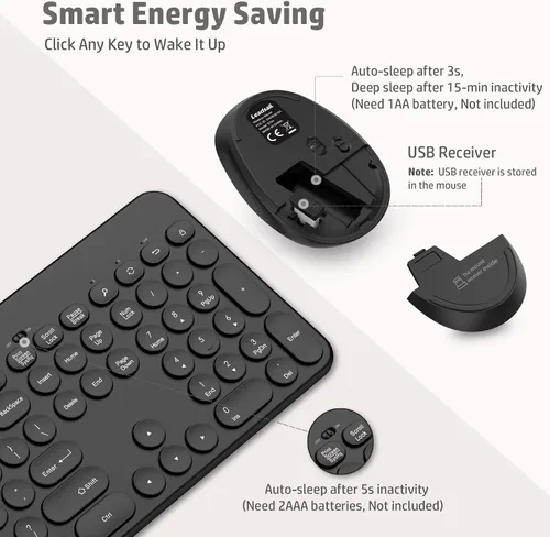 Vista 2 de LeadsaiL - Juego de teclado y mouse inalámbricos de tamaño completo, teclado ergonómico para computadora con soporte para teléfono y tableta, juego