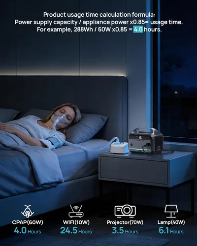 Vista 6 de DARAN Estación de energía portátil de 350W 600W Surge, 288Wh con Brillo negro