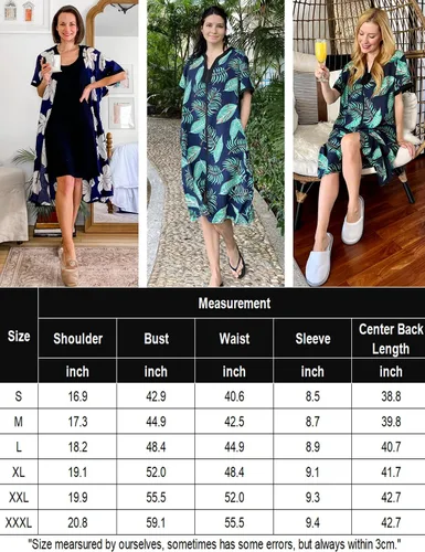 Vista 5 de Ekouaer Camisón Mujer Casas Cremallera Delantera Túnica Ligero Plumero Señora Floral Housedress Noche Casual con Bolsillo