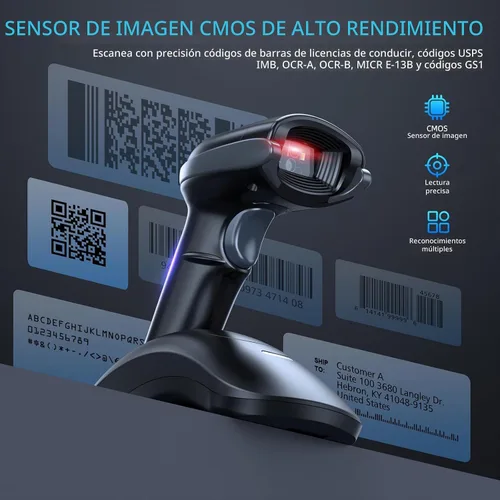 Vista 8 de TEEMI Escáner de código de barras Bluetooth con receptor de datos de base de carga USB, lector de código de barras inalámbrico QR 1D 2D para iOS