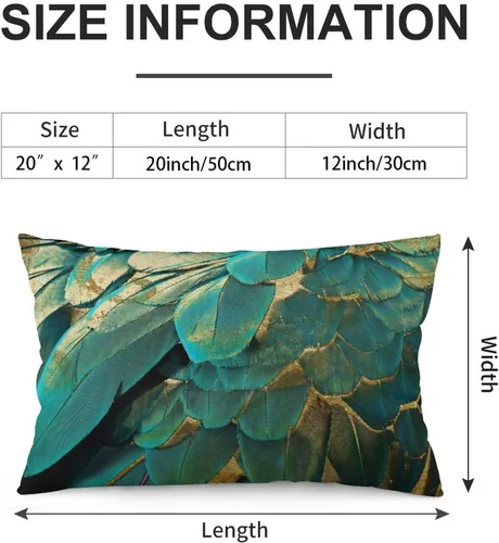 Vista 2 de Synthwave Fundas de almohada decorativas de plumas con purpurina verde azulado y dorado de 12 x 20 pulgadas, almohadas decorativas para decoración