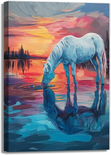 Vista 8 de Lienzo de animales para pared, póster de acuarela de vaca de las tierras altas, paisaje colorido de pastizales, pintura de agua potable, obra
