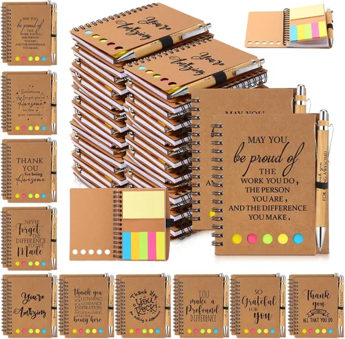 Vista 9 de Honoson Juego de 10 cuadernos inspiradores a granel con notas adhesivas y bolígrafo de bambú, regalos de agradecimiento para profesores, enfermeras