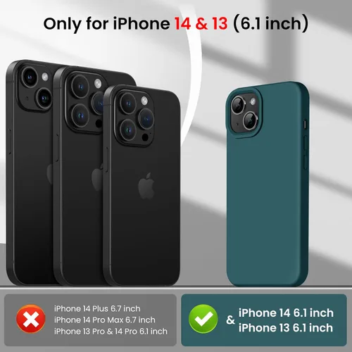 Vista 4 de Funda para iPhone 14, Funda para iPhone 13 a prueba de golpes de silicona líquida protectora para teléfono con forro de microfibra suave