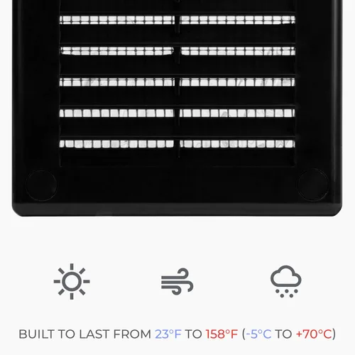 Vista 5 de Paquete de 2 cubiertas cuadradas de ventilación de aire de 4" x 4" (tamaño exterior) - Deflector de ventilación de plástico negro - Malla