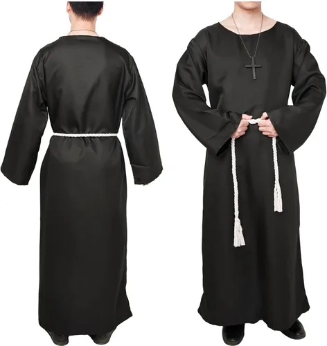 Vista 6 de Disfraz de sacerdote para hombre adulto, disfraces de Halloween para hombres, disfraz de monje con capucha y capa de fraile