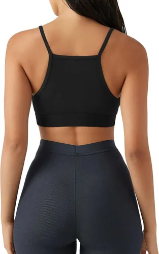 Vista 3 de LASLULU Brasier deportivo para mujer, sin costuras, espalda cruzada, tirantes delgados, bajo impacto medio, para entrenamiento, yoga, brasier