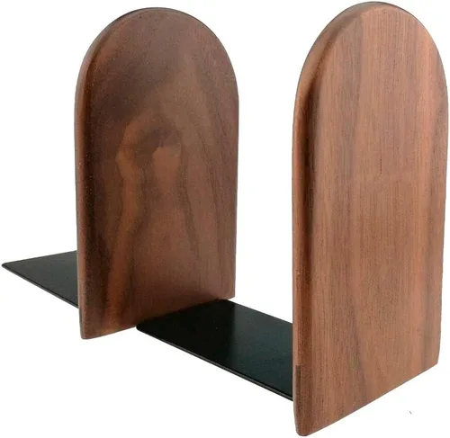 Vista 4 de Sujetalibros de madera, sujetalibros decorativos para estantes, libros pesados, soporte para libros de oficina, nogal negro, 6.7 pulgadas de alto x