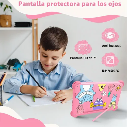 Vista 5 de Tableta para niños, tabletas de 7 pulgadas para niños de 3 a 12 años, tableta para niños pequeños con funda de soporte, tabletas de computadora