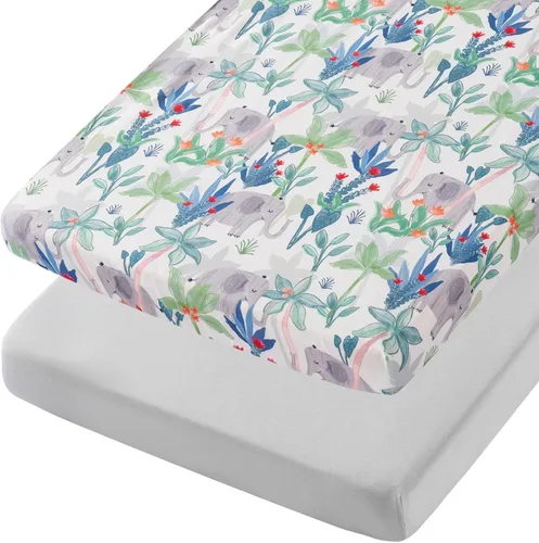 Vista 12 de TILLYOU Juego de sábanas bajeras para cuna, paquete de 2 sábanas para colchón de niño pequeño, suaves y transpirables, 38 x 24 pulgadas, paquete