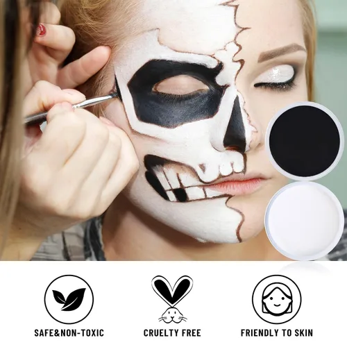Vista 2 de BOBISUKA Kit de pintura facial a base de aceite para Halloween, en blanco y negro, pintura facial para adultos, no tóxica, de gran capacidad