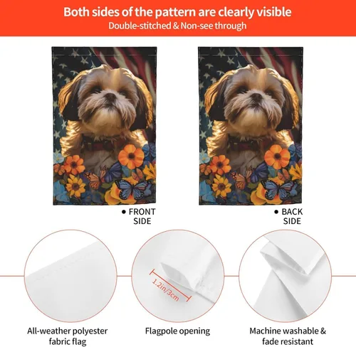 Vista 4 de Bandera de jardín Shih Tzu Dogs - Bandera de Estados Unidos con diseño de girasol, 12 x 18 pulgadas, doble cara, decoración de patio al aire libre