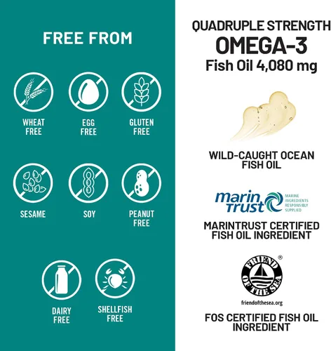 Vista 9 de NatureWise Aceite de pescado Omega 3 de fuerza cuádruple, 4080 mg, forma natural TG + capturado en estado salvaje, 2450 mg Omega 3 + 1350 mg EPA 900