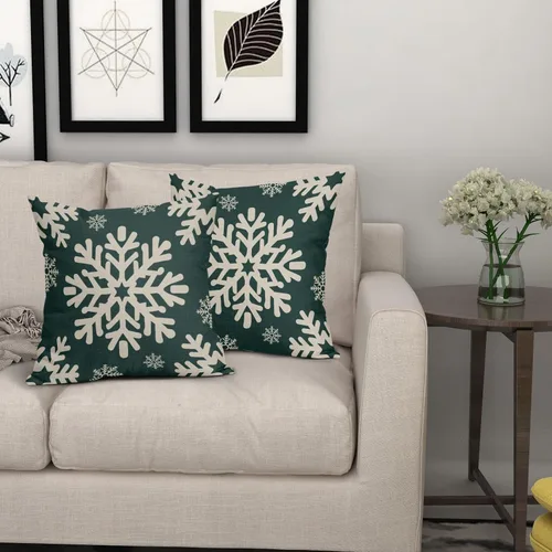 Vista 25 de Fundas de almohada decorativas de Navidad negras 40x40 cm con copos de nieve blancos de Navidad, juego de 2, temática rústica de invierno