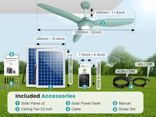 Vista 4 de Luz solar para ventilador de techo de 52 pulgadas para exterior
