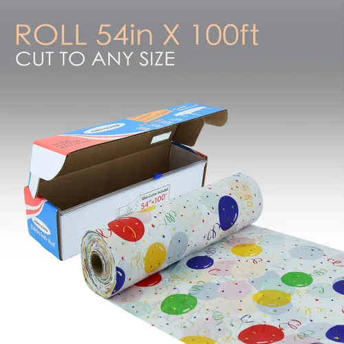 Vista 2 de Rollo de mantel de plástico, manteles de plástico de 54 x 100 pies para fiestas, desechables con caja de corte, mantel desechable cortado a medida