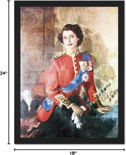 Vista 5 de Wee Blue Coo Pintura de la reina Isabel II Militar Regalia Retrato Artístico Marco Grande Póster Decoración de Pared 18 x 24 pulgadas