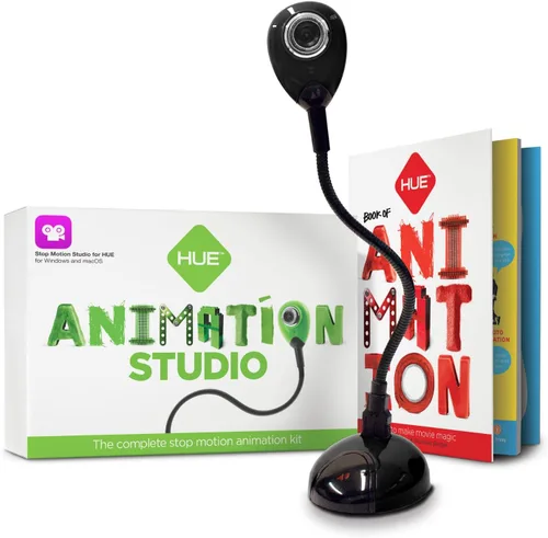 Vista 10 de HUE Animation Studio: Kit completo Stop Motion (cámara, software, libro) para Windows/macOS (negro) con estuche de transporte