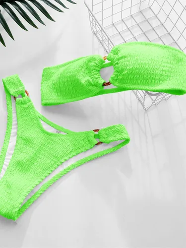 Vista 33 de WDIRARA Conjunto de bikini de 2 piezas sin tirantes para mujer