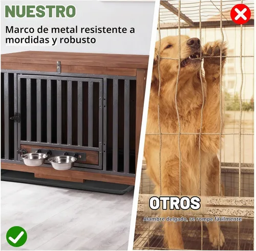 Vista 4 de Muebles de jaula para perros de 33.3 pulgadas, jaulas plegables para perros con cuencos giratorios de 360°, jaula de madera para cachorros con marco
