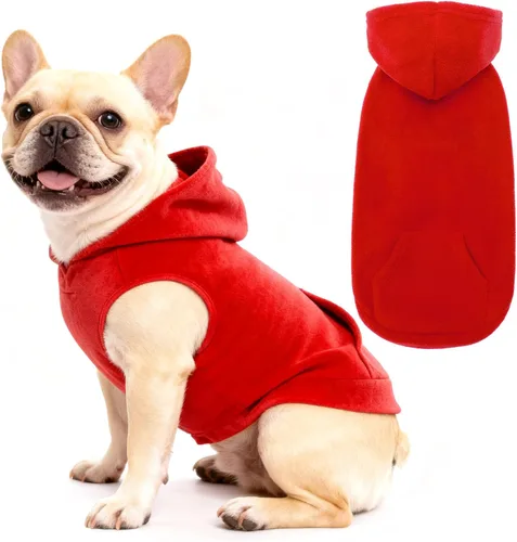 Vista 11 de EXPAWLORER - Sudadera de forro polar con capucha para perros, chaleco de suéter a cuadros para mascotas, ropa de otoño e invierno con anillo