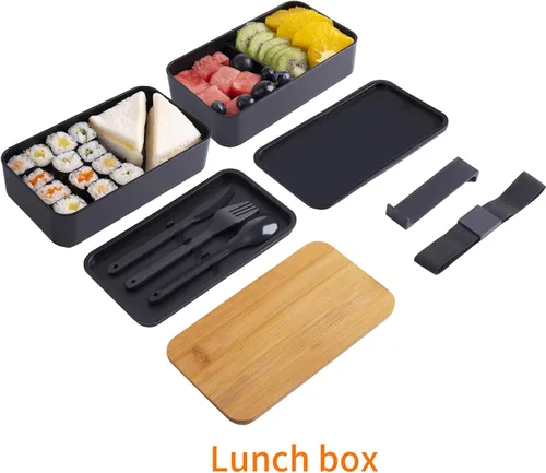 Vista 5 de Caja de almuerzo Bento para adultos con bolsa de almuerzo, contenedores de lonchera apilables japoneses para adultos, caja de almuerzo Bento
