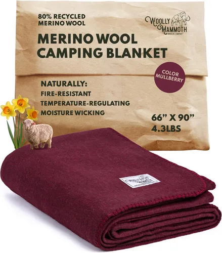 Vista 18 de Woolly Mammoth Woolen Company Manta de Lana - 66 x 90 pulgadas, Corteza, 80% Lana Merino - Mantas de Campamento para Clima Frío - Durabilidad