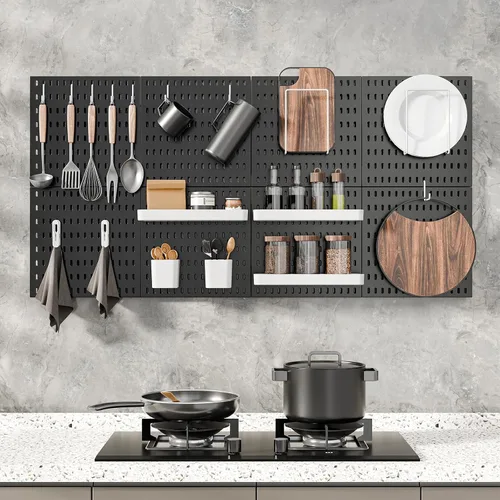 Vista 3 de MULSAME Kit de Combinación de Tablero Perforado, Conjunto de Almacenamiento Montado en Pared con 8 Tableros Perforados y 32 Accesorios Colgantes
