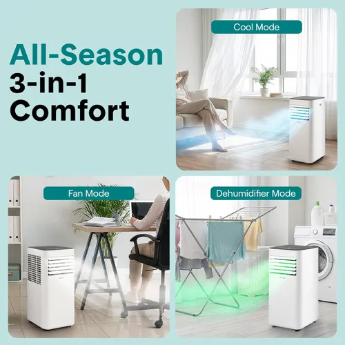 Vista 4 de SereneLife - Pequeño aire acondicionado portátil de 8,000 BTU con deshumidificador incorporado - Unidad de aire acondicionado portátil