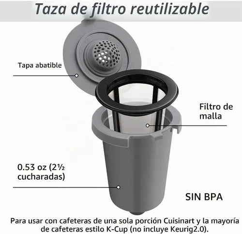 Vista 2 de Vaso de filtro reutilizable para Cuisinart, gris (paquete de 1)