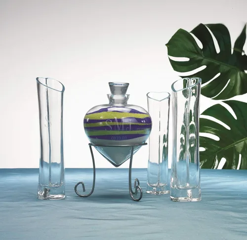 Vista 3 de Set de botellas para conservar arena con forma de corazón, para ceremonias, 8534