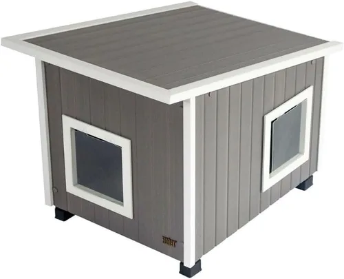 Vista 3 de New Age Pet ECOFLEX - Casa para gatos al aire libre XL resistente a la intemperie, suelo elevado, doble solapa de vinilo, 30% más grande, 28