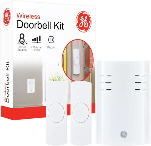 Vista 8 de Kit de timbre inalámbrico GE, receptor enchufable, timbre de puerta con 1 botón, timbre de puerta con 2 melodías, 4 niveles de volumen, timbre