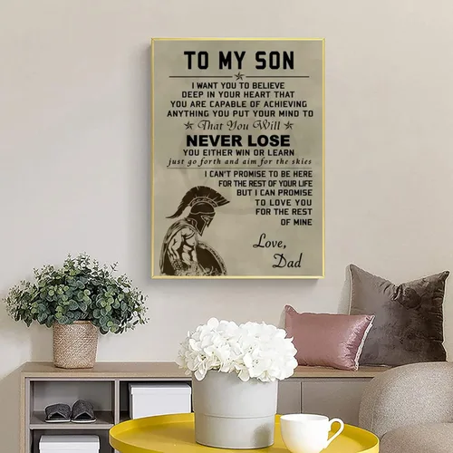 Vista 2 de Unikei Póster con texto en inglés "To My Son Spartan Warrior", con citas de motivación espartana de Dan To Boy, póster de arte motivacional