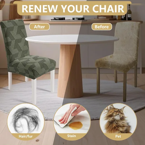 Vista 6 de JIVINER - Juego de 2 fundas elásticas para sillas de comedor, fundas geométricas de jacquard para sillas de comedor, fundas lavables para sillas