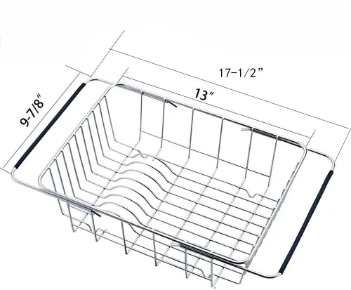Vista 5 de Escurridor de platos ajustable sobre el fregadero, escurridor de platos de acero inoxidable, en la encimera o en el fregadero, profundo y grande