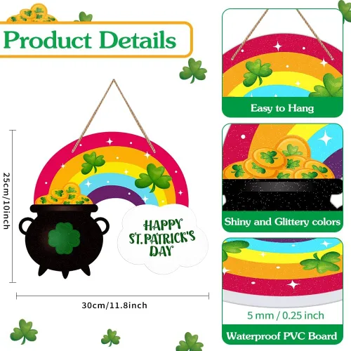 Vista 7 de FaCraft Letrero de puerta con texto en inglés «Happy St.Patricks» para puerta delantera, decoración del día de San Patricio, decoración para el 1