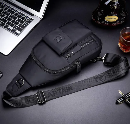 Vista 7 de BULLCAPTAIN Bolso cruzado de cuero para hombre, bolso bandolera de hombro, bolsas casuales para el pecho, para viajes, senderismo, mochilas