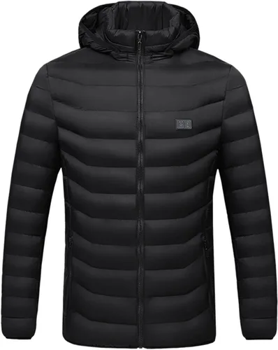 Vista 5 de Chaqueta térmica para mujeres y hombres, chaqueta de invierno cálida a prueba de viento, chaqueta gruesa de plumón mejorada recargable por USB