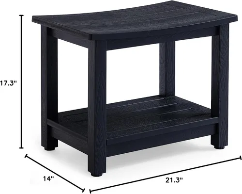 Vista 3 de KaimuBench Asiento de ducha HDPS resistente, taburete de ducha impermeable para afeitarse piernas, asiento grande de madera de polietileno con pies