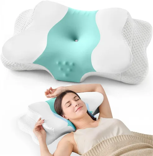 Vista 13 de DISSA Almohada cervical cervical para dormir de lado, almohada ergonómica de espuma viscoelástica con soporte ortopédico ajustable para el cuello