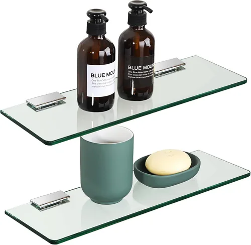 Vista 9 de SAYAYO Estantes flotantes de vidrio para baño, estante de vidrio templado para pared de 15 x 5 pulgadas, 1 unidad, color negro